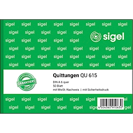 sigel® Quittungen mit MWSt.-Nachweis QU615, DIN A6 quer, 50 Blatt