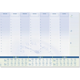 Sigel schrijfblok, klok, blauw, ca. A2, kalender 2026/2027/2028, DE/EN/FR/NL, 30 vel