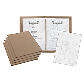 Sigel Sparset, 5 Speisekartenmappen mit 10 Transparenthüllen, 100 Motivpapieren "Grauer Marmor", beige