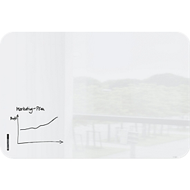 SIGEL Tableau blanc en verre Artverum, coins arrondis/mats, magnétique, y compris 1 x marqueur de tableau noir, L 1800 x P 10 x H 1200 mm, ESG, blanc