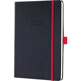 Sigel weekkalender "Conceptum 2025", 192 pagina's, DIN A5, geruit, softwave-oppervlak, elastieksluiting, DE/EN/FR/NL, zwart-rood