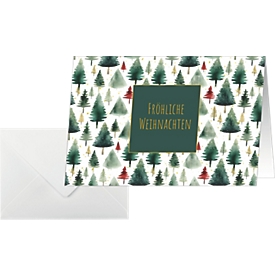 Sigel Weihnachtskarten Little Pines, C6, bedruckbar, mit Umschlägen, Glanzkarton/Papier, grün-weiß, 25 Stück