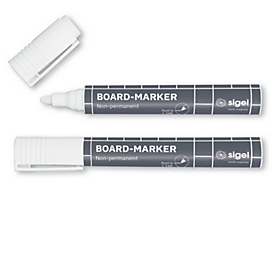 SIGEL whiteboard marker, ronde punt, lijndikte 2-3 mm, droog en nat uitwisbaar, schrijfkleur wit, 2 stuks