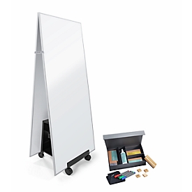 Sigel Whiteboard-Set Meet up, fahrbar, 2 Boards 900 x 1800 mm, inkl. Stand und Starterset, weiss/silber