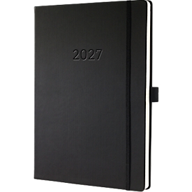 Sigel Wochenkalender Conceptum 2027, A4+, Vertikal-Layout, für 1 Jahr, 192 Seiten, 1 Woche/2 Seiten, Stiftschlaufe, PU-Hardcover, schwarz