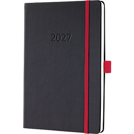 Sigel Wochenkalender Conceptum 2027, A5, für 1 Jahr, 192 Seiten, 1 Woche/2 Seiten, Stiftschlaufe, PU-Hardcover, schwarz-rot