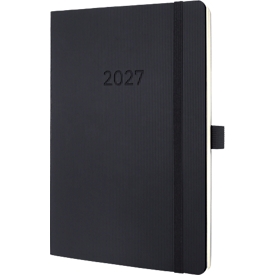 Sigel Wochennotizkalender Conceptum 2027, A5, für 1 Jahr, 192 Seiten, 2 Seiten = links Woche/rechts Notizseite, PU-Softcover, schwarz