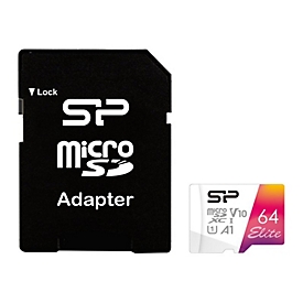 SILICON POWER Elite - Flash-Speicherkarte (microSDXC-an-SD-Adapter inbegriffen) - 64 GB - A1 / Video Class V10 / UHS-I U1 / Class10 - microSDXC UHS-I