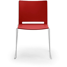 Silla apilable ILike, con patines de plástico, armazón barnizado aluminio gris, rojo, 4 unidades