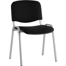 Silla apilable ISO Basic, sin reposabrazos, base de 4 patas, revestimiento de tela, apilable hasta 12 piezas, ancho 545 x fondo 560 x alto 820 mm, revestimiento negro, marco de aluminio plateado