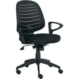 Silla de oficina PABLO, mecanismo de balanceo automático, con reposabrazos y respaldo con revestimiento de malla, asiento tapizado de confort