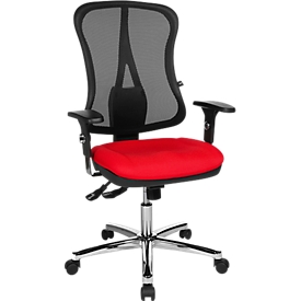 Silla de oficina Topstar Head Point Deluxe, con reposabrazos, mecanismo sincronizado, asiento contorneado, respaldo de malla, negro/rojo/aluminio plateado