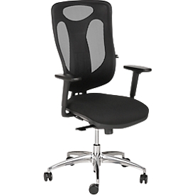 Silla de oficina Topstar Net Pro 100, con reposabrazos, mecanismo síncrono de puntos, asiento con disco intervertebral, respaldo de rejilla, Stiftung Warentest GUT 2,3, negro/plateado