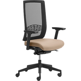 Silla de oficina WIKI, con reposabrazos, respaldo de malla, estructura de plástico, beige
