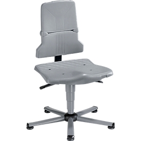 Silla de trabajo bimos SINTEC, contacto permanente con regulación de inclinación del asiento, asiento ortopédico, sin reposabrazos ni acolchado, con deslizadores