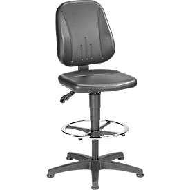 Silla giratoria de trabajo 9651, cuero sintético, deslizadores, aro reposapiés, negro