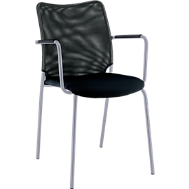Silla Sun de cuatro patas, con reposabrazos, apilable hasta 5 unidades, aluminio plata/negro