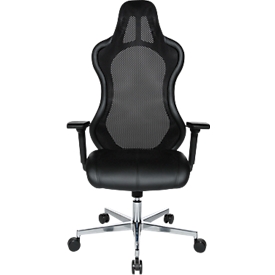 Sillón de dirección Open Chief Premium, con reposabrazos, mecanismo síncrono, asiento moldeado, reposacabezas, negro/aluminio plateado