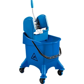 Single wheeled dustbin Poly I, 30 l wheeled dustbin, mobile, with professional mop press and pole holder