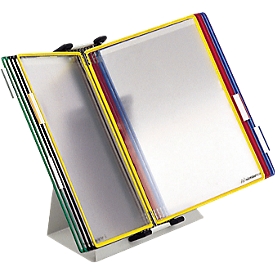 Sistema de expositores Tarifold, metal, con pestañas, 10 tableros, para DIN A4, gris claro/colores surtidos