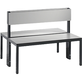 Sitzbank Basic Plus, 2-seitig, Rückenlehne, ohne Schuhrost, 4-Fußgestell schwarzgrau RAL 7021, B 1000 mm, Dekor silbergrau