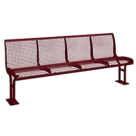 Sitzbank Essen, mit Rückenlehne, 4 Sitzplätze, mit Flansch, pulverbeschichtet, weinrot