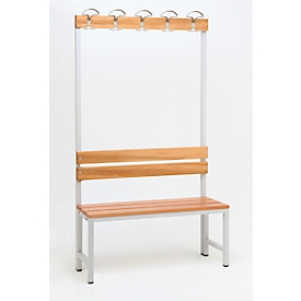 Sitzbank für Umkleideräume mit Rückwand und Hakenleiste 1000 mm breit