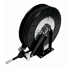 Slanghaspel CEMO, plaatstaal, gelakt, voor olie, open, met scharnierarm, 1/2" IG/AG, max. 60 bar, slanglengte 15m, Ø 15 mm