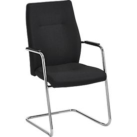 Sledestoel, B 470 x D 470 x H 427 mm, incl. armleuningen, stapelbaar tot 3 stuks, gestoffeerd &amp; met stoffen bekleding, zwart