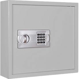 Sleutelkast SLE 80, voor wandmontage, 80 haken, zonder gleuf, deurscharnier rechts, elektronisch slot met batterijen, incl. verankeringsmateriaal, B 460 x D 130 x H 430 mm, plaatstaal, lichtgrijs RAL 7035