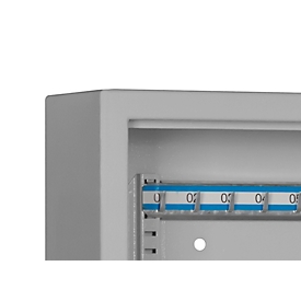 Sleutelkast SLE 80, voor wandmontage, 80 haken, zonder gleuf, deurscharnier rechts, elektronisch slot met batterijen, incl. verankeringsmateriaal, B 460 x D 130 x H 430 mm, plaatstaal, lichtgrijs RAL 7035