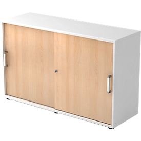 Sliding-door cabinet TARVIS, 2 filing heights, W 1200 x D 400 x H 748 mm, lockable, stackable, white/oak finish