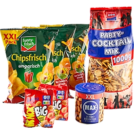 Snackpaket „Salzige Snacks“, Grösse L, 1 x Erdnüsse XXL 450 g, 2 x NicNac's BIG je 110 g, 3 x Chipfrisch je 215 g, 1 x Knabbergebäck Cocktail Mix, 1000 g