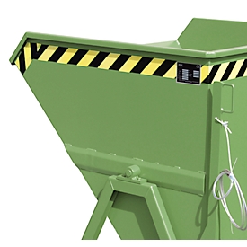 Snippergoot Bauer SKS 550, staal, groen, B 1250 x D 1200 x H 1170 mm, 550 l, tot 1000 kg, rollen, aftapkraan, handmatige kiepinrichting