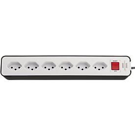 Socket strip brennenstuhl® Ecolor, 6-way, angle of 90°, with illuminated switch, cable length 1.5 m, IP20, plastic, black and white
