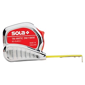 SOLA Taschenrollbandmaß TRI-MATIC, L 10m B 25mm, EG Klasse I, Stopptaste, Anti-Reflex-Beschichtung
