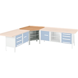 Solución de esquina para bancos de trabajo Schäfer Shop Select PWi 75, tablero multiplex de haya, hasta 750 kg, ancho 1095 x fondo 1095 x alto 840 mm
