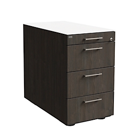 SOLUS PLAY stationary file cabinet, 1 pull-out utensil tray, 3 drawers, depth 800 mm, with handle, dark oak