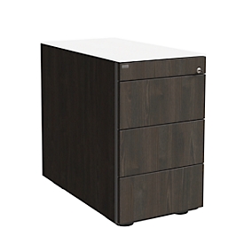 SOLUS PLAY stationary file cabinet, 1 pull-out utensil tray, 3 drawers, depth 800 mm, without handles, dark oak, 1 drawer, 1 pull-out utensil tray, 3 drawers, depth 800 mm, without handles, dark oak