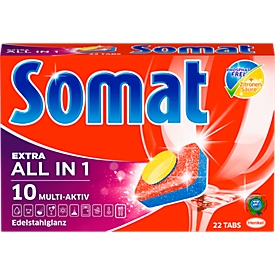 Somat All in 1 Extra lavavajillas, con fórmula Express Power y ácido de limón, sin fosfatos, azul-rojo, 22 pastillas en caja