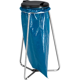 Soporte para bolsas de basura, para uso interior, para bolsas de basura de hasta 120 l, con tapa, ancho 560 x fondo 560 x alto 940 mm, acero