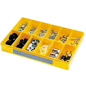 Sortimentskasten Modell 12, 12 Fächer, B 335 x T 225 x H 55 mm, Polystyrol, gelb 