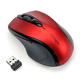 Souris sans fil Kensington Pro Fit, pour droitiers, 1750 dpi, 5 boutons et molette de défilement, récepteur USB, 2 piles AAA incluses, rouge rubis