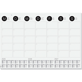Sous-main aperçu mensuel Sigel, env. A2, calendrier 3 années, 12 feuilles, également utilisable comme calendrier mural, noir/blanc