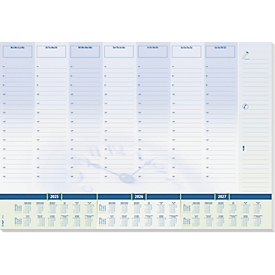 Sous-main Sigel Time, A2, 30 feuilles, agenda journalier et semainier, calendrier multilingue sur 3 ans pour 2025-2027, papier FSC®-Mix, bleu-blanc
