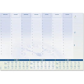 Sous-main Sigel Time, A2, 30 feuilles, agenda journalier et semainier, calendrier multilingue sur 3 ans pour 2026-2028, papier FSC®-Mix, bleu-blanc