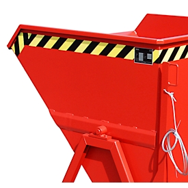 Späne-Kippmulde Bauer SKS 550, Stahl, rot, B 1250 x T 1200 x H 1170 mm, 550 l, bis 1000 kg, Rollen, Ablasshahn, Manuelle Kippvorrichtung