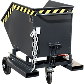 Spanencontainer Bauer SKW-ET 250, staal, zwart, B 1115 x D 820 x H 1090 mm, 250 l, tot 300 kg, rollen, handmatig kiepen, met inrijvakken