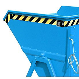 Spanenkieper Bauer SKS 550, staal, blauw, B 1250 x D 1200 x H 1170 mm, 550 l, tot 1000 kg, rollen, aftapkraan, handmatige kiepinrichting