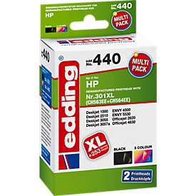 Sparpack Tinte Edding Tintenpatrone, kompatibel zu HP 301XL/301XL (CH563EE/564EE), CMYK